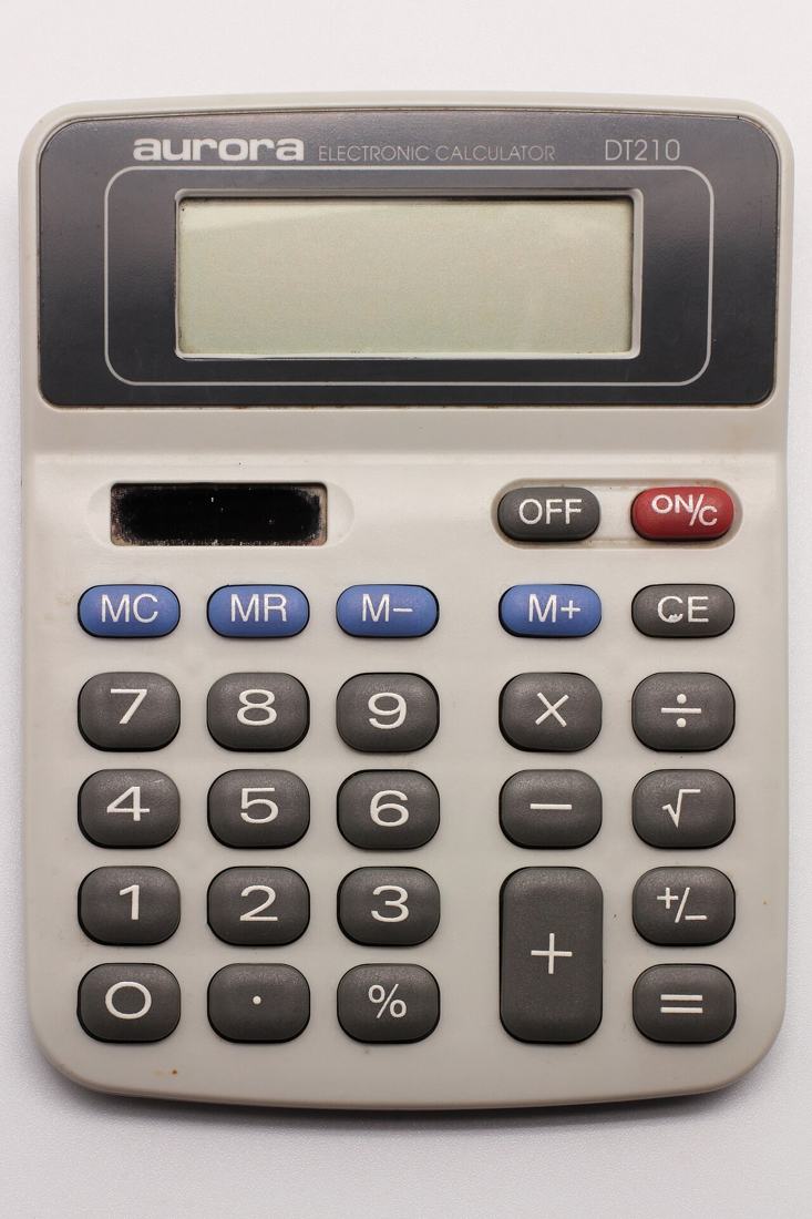 An electronic calculator.